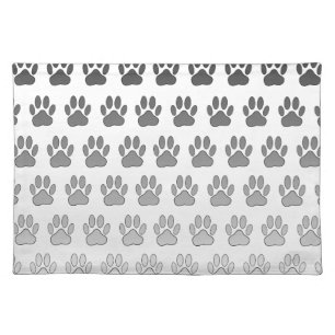 Gradient Paw Prints in Black & White & Gray Cloth Placemat