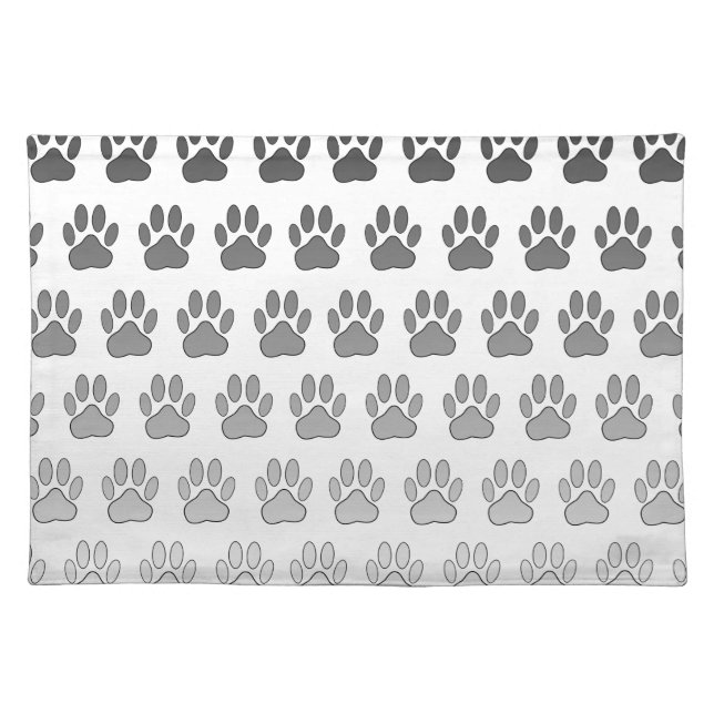 Gradient Paw Prints in Black & White & Gray Cloth Placemat (Front)