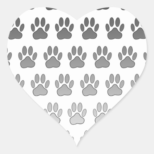 Gradient Paw Prints in Black  White  Gray Heart Sticker