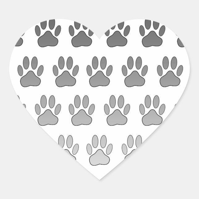Gradient Paw Prints in Black & White & Gray Heart Sticker (Front)