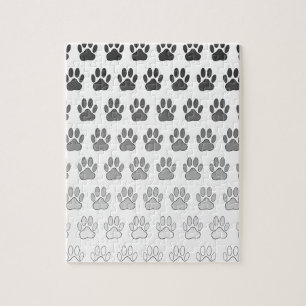 Gradient Paw Prints in Black & White & Gray Jigsaw Puzzle