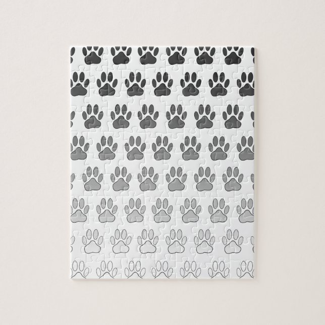 Gradient Paw Prints in Black & White & Gray Jigsaw Puzzle (Vertical)