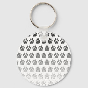Gradient Paw Prints in Black & White & Gray Keychain