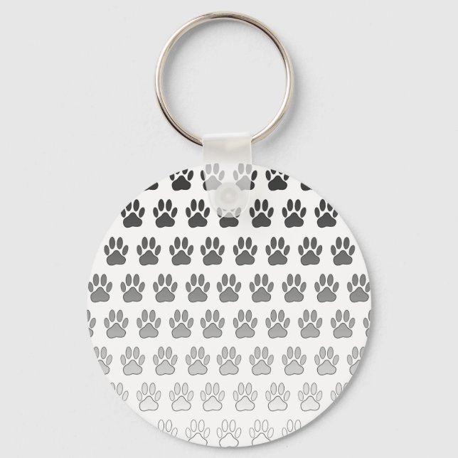 Gradient Paw Prints in Black & White & Gray Keychain (Front)