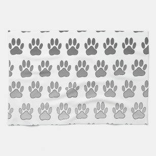 Gradient Paw Prints in Black & White & Gray Kitchen Towel