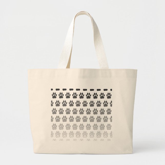 Gradient Paw Prints in Black & White & Gray Large Tote Bag (Front)