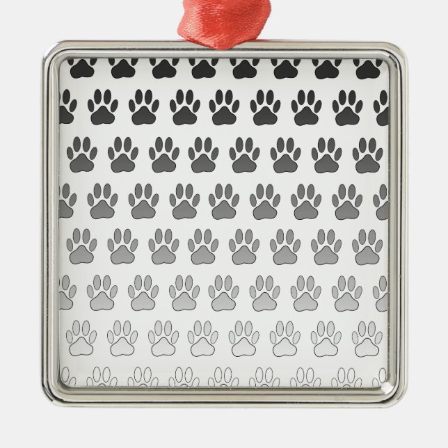 Gradient Paw Prints in Black & White & Gray Metal Ornament (Front)