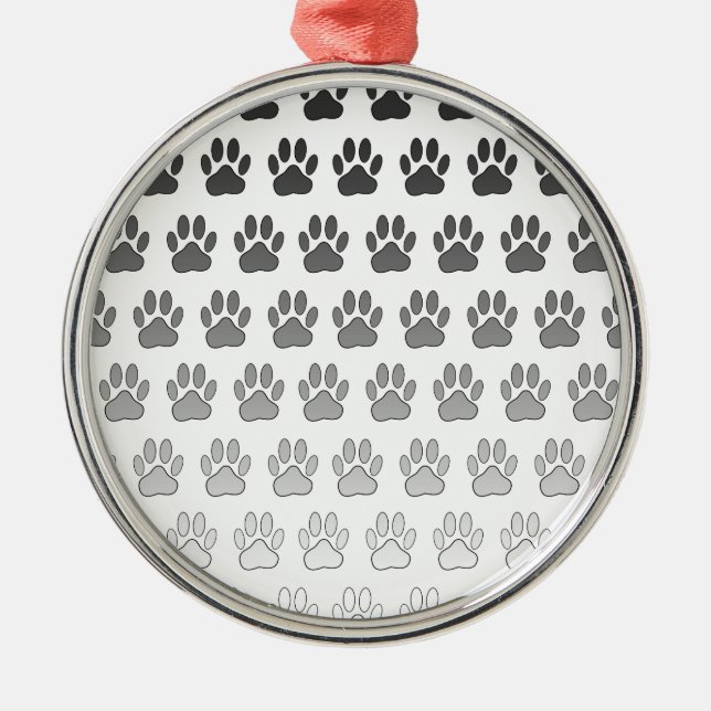 Gradient Paw Prints in Black & White & Gray Metal Ornament (Front)