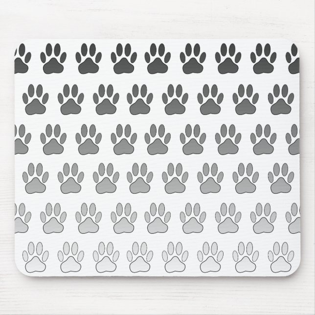 Gradient Paw Prints in Black White & Gray Mouse Pad (Front)