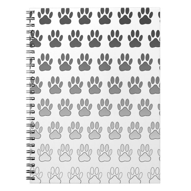 Gradient Paw Prints in Black & White & Gray Notebook (Front)