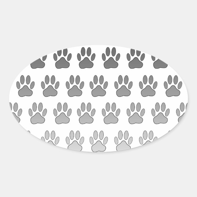 Gradient Paw Prints in Black & White & Gray Oval Sticker (Front)