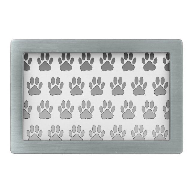 Gradient Paw Prints in Black & White & Gray Rectangular Belt Buckle (Front)