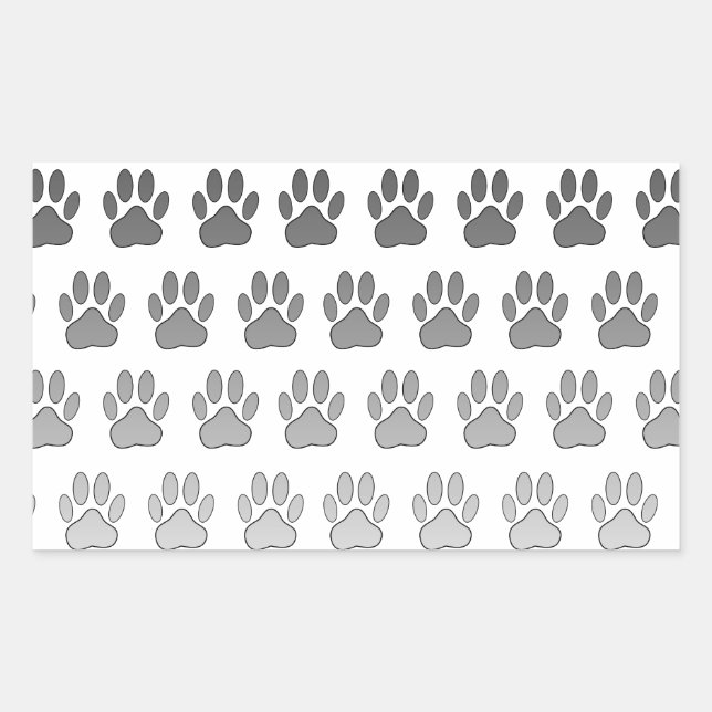 Gradient Paw Prints in Black & White & Gray Rectangular Sticker (Front)