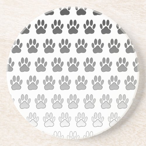 Gradient Paw Prints in Black  White  Gray Sandstone Coaster