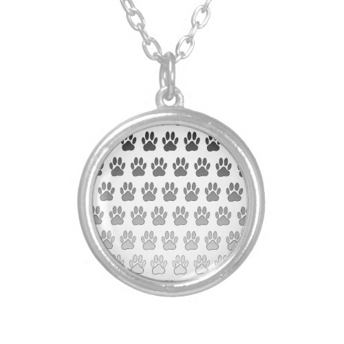 Gradient Paw Prints in Black  White  Gray Silver Plated Necklace