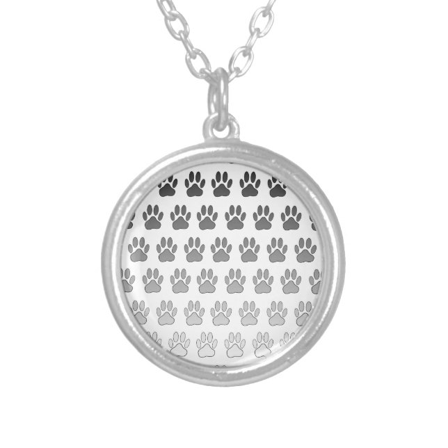 Gradient Paw Prints in Black & White & Gray Silver Plated Necklace (Front)