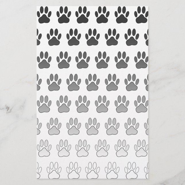 Gradient Paw Prints in Black & White & Gray Stationery (Front)