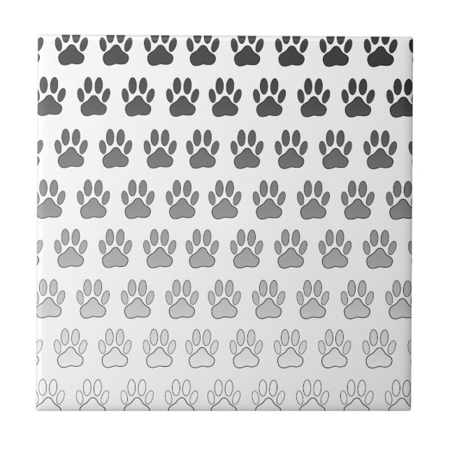 Gradient Paw Prints in Black & White & Gray Tile (Front)