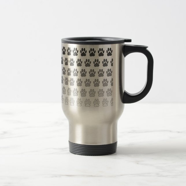 Gradient Paw Prints in Black & White & Gray Travel Mug (Right)