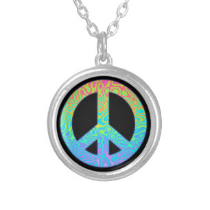 Gradient Peace Symbol Silver Plated Necklace
