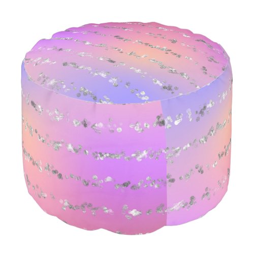 Gradient Pink Blue and Purple With Silver Glitter Pouf