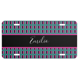 Gradient Pink Green Cross Stripes Name License Plate