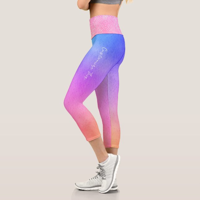 Gradient Pink Purple and Blue Dreamy hues Capri Leggings (Left)