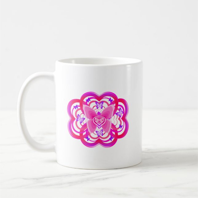 Gradient Pink&Purple Heart Shaped Abstract Pattern Coffee Mug (Left)