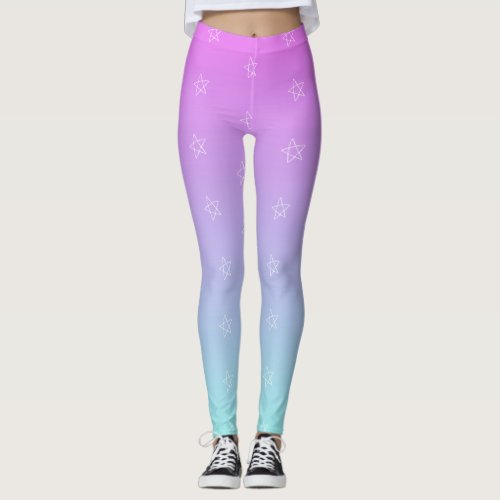 gradient pink purple turquoise pastel star leggings