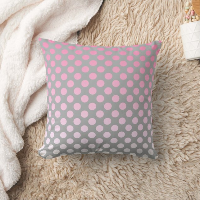 Gradient Polka Dot Pink on Gray Throw Pillow (Blanket)