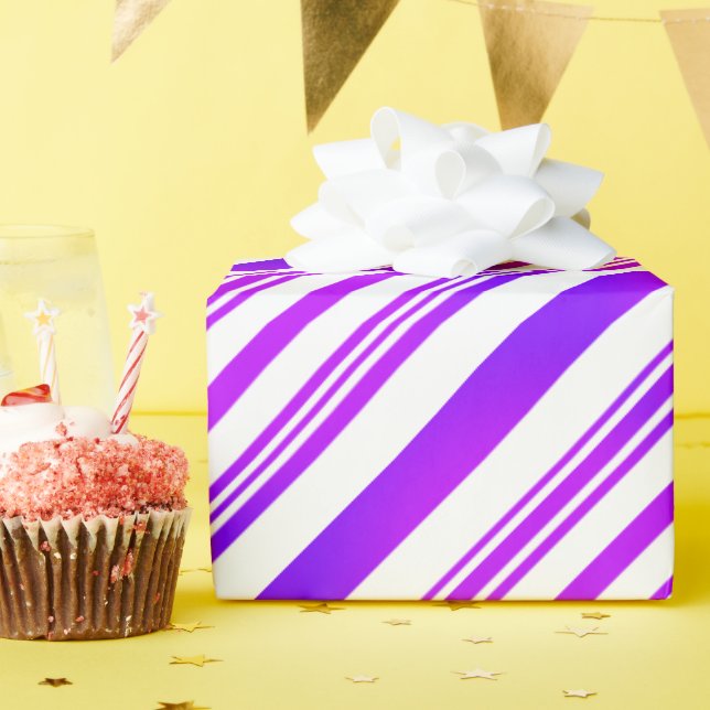 Gradient Purple and White Stripes Wrapping Paper (Birthday Party)