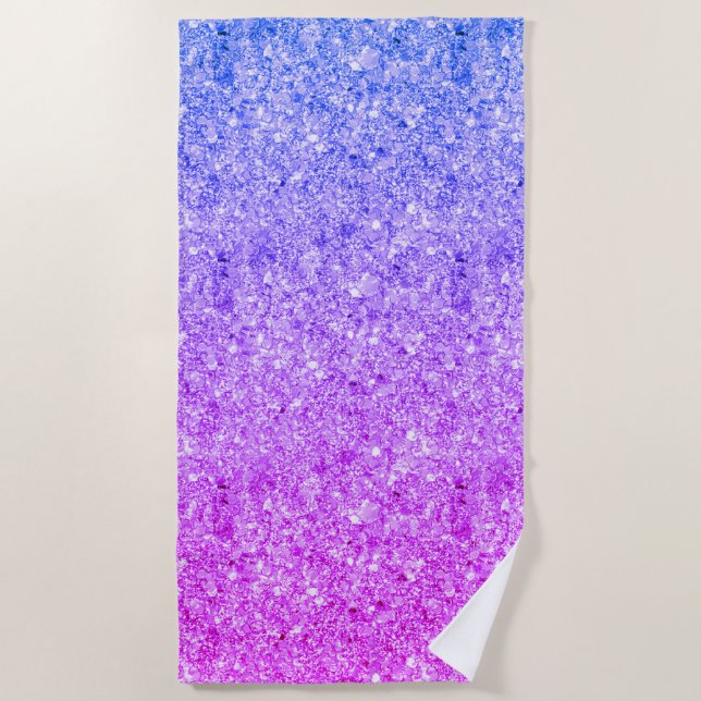 Gradient Purple Blue And Pink Glitter Beach Towel (Front)