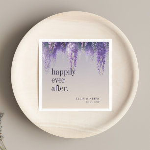 Gradient Purple Floral Happily Ever After Wedding Napkins