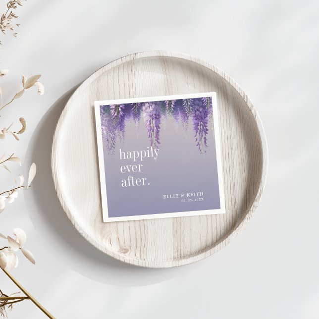 Gradient Purple Floral Happily Ever After Wedding Napkins (Creator Uploaded)