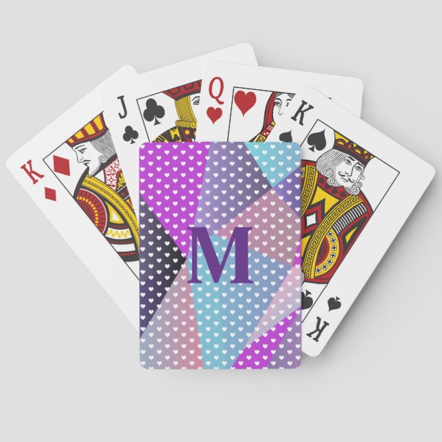Gradient Purple Geometric Simple Hearts Pattern Poker Cards (Back)