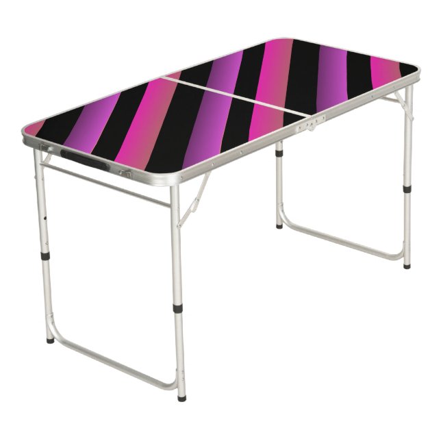 Gradient Purple Pink Black Stripes Pattern Beer Pong Table (Angled)