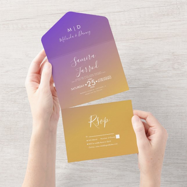 Gradient Purple Yellow Wedding  All In One Invitation (Tearaway)