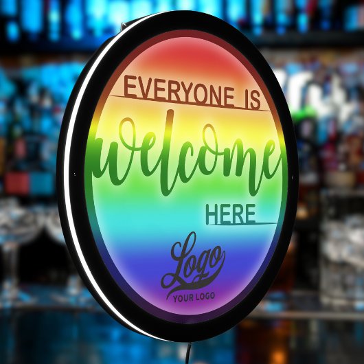 Gradient Rainbow & Business Logo, Welcome Pride LED Sign