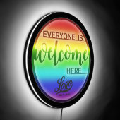 Gradient Rainbow & Business Logo, Welcome Pride LED Sign (Angle)