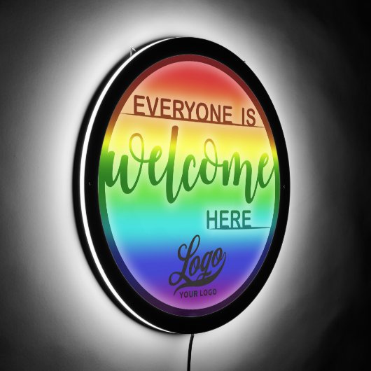 Gradient Rainbow & Business Logo, Welcome Pride LED Sign (Angle)