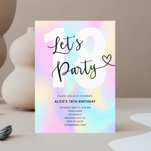 Gradient Rainbow Calligraphy Heart Birthday Invitation