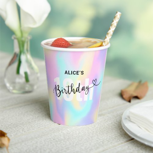 Gradient Rainbow Calligraphy Heart Birthday Paper Cups