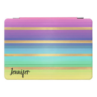 Gradient Rainbow Striped Pattern Personalized iPad Pro Cover