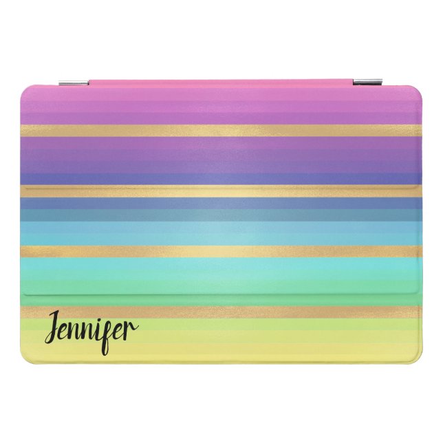 Gradient Rainbow Striped Pattern Personalized iPad Pro Cover (Horizontal)