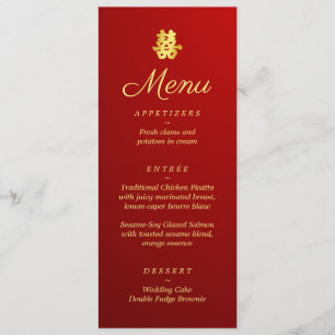 Gradient red Chinese wedding double happiness Menu
