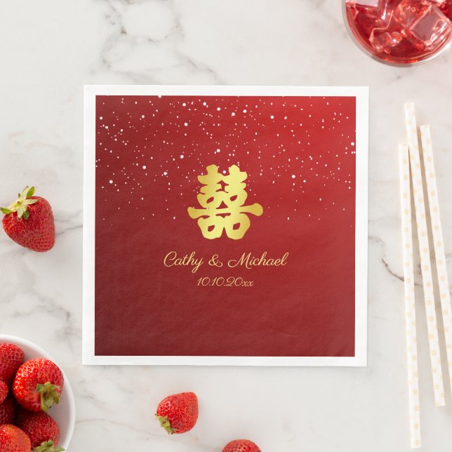 Gradient red Chinese wedding snowflake  Paper Dinner Napkins (Insitu)