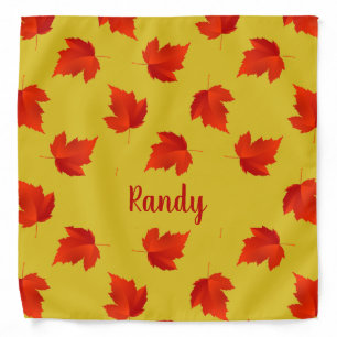 Gradient red dry leaves custom name yellow bandana