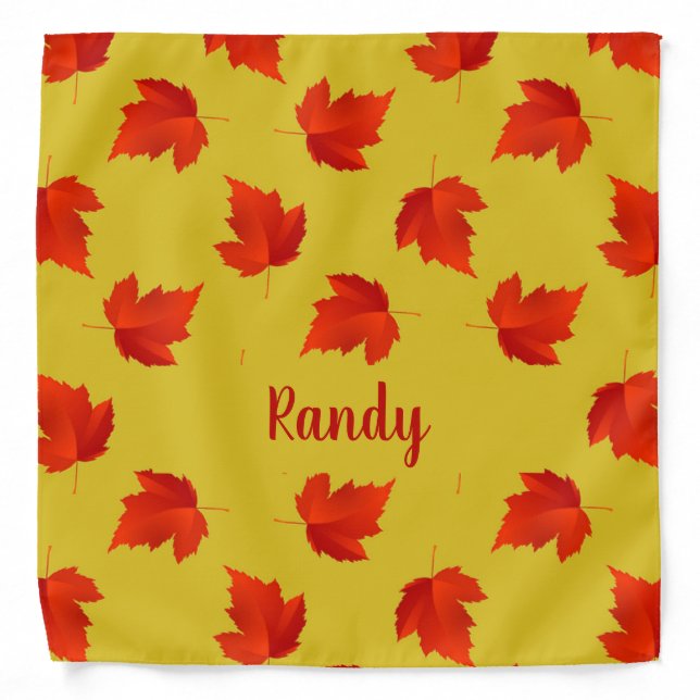 Gradient red dry leaves custom name yellow bandana (Front)