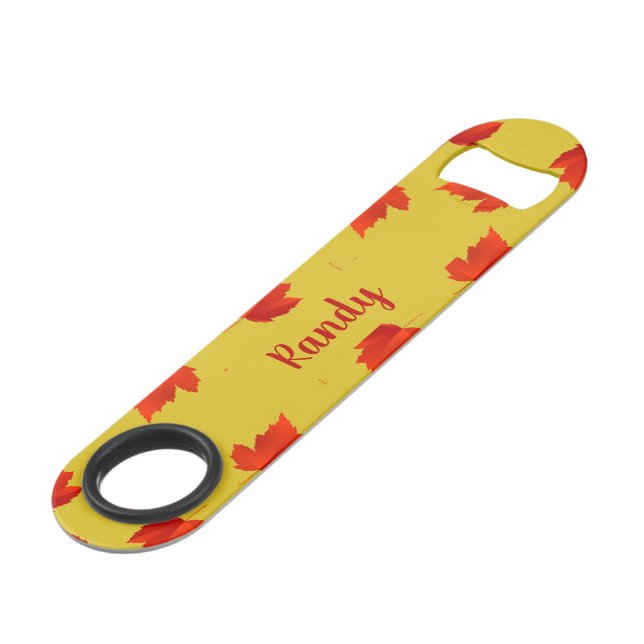 Gradient red dry leaves custom name yellow bar key (Front Angled)