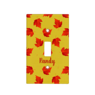 Gradient red dry leaves custom name yellow light switch cover
